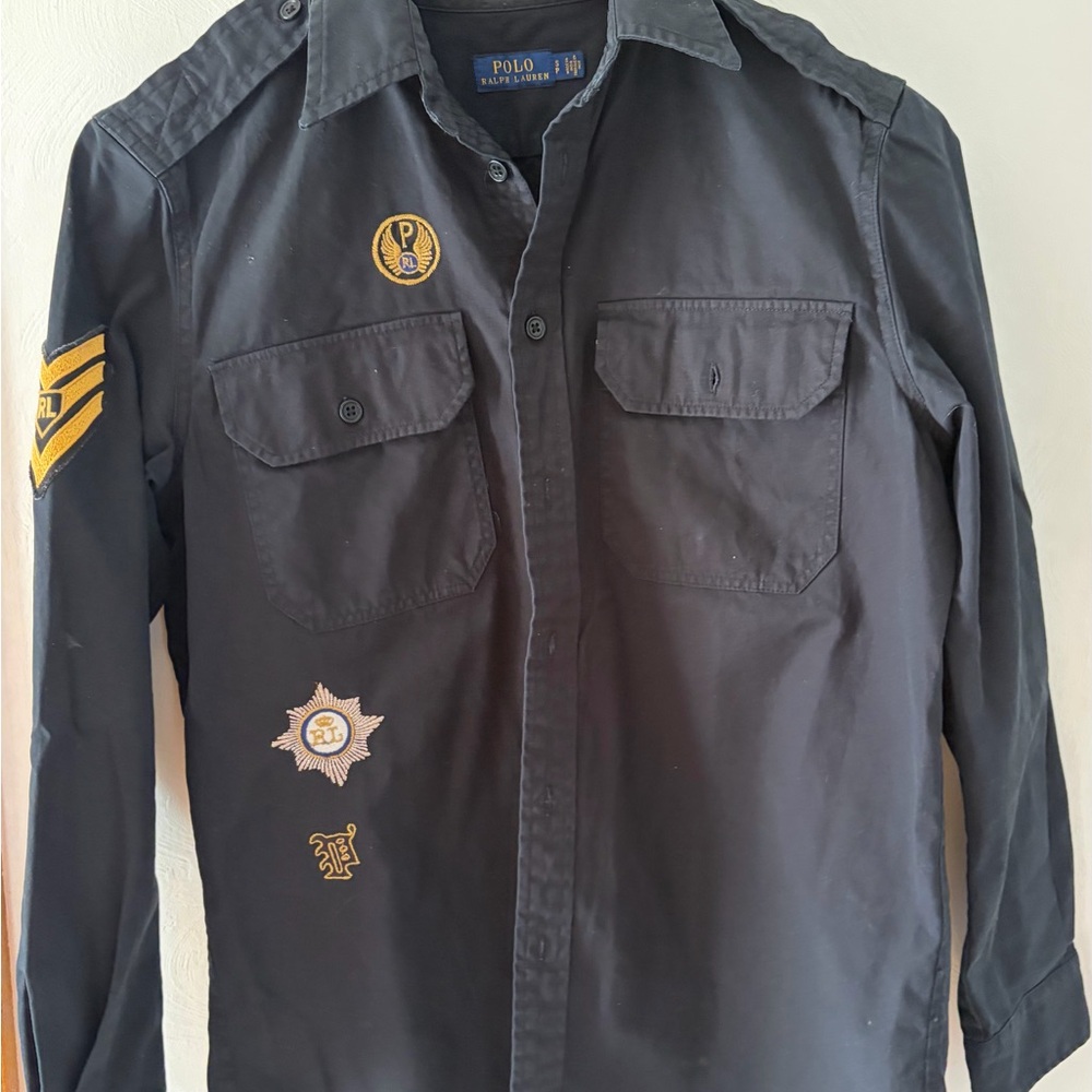 Polo Ralph Lauren Black Cotton Twill Patchwork Military Shirt Size S - Picture 2 of 4